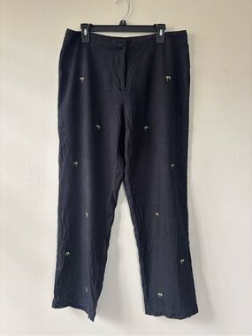 Rum Runner Women’s Size 14 Pants 100% Silk Palm Tree Black